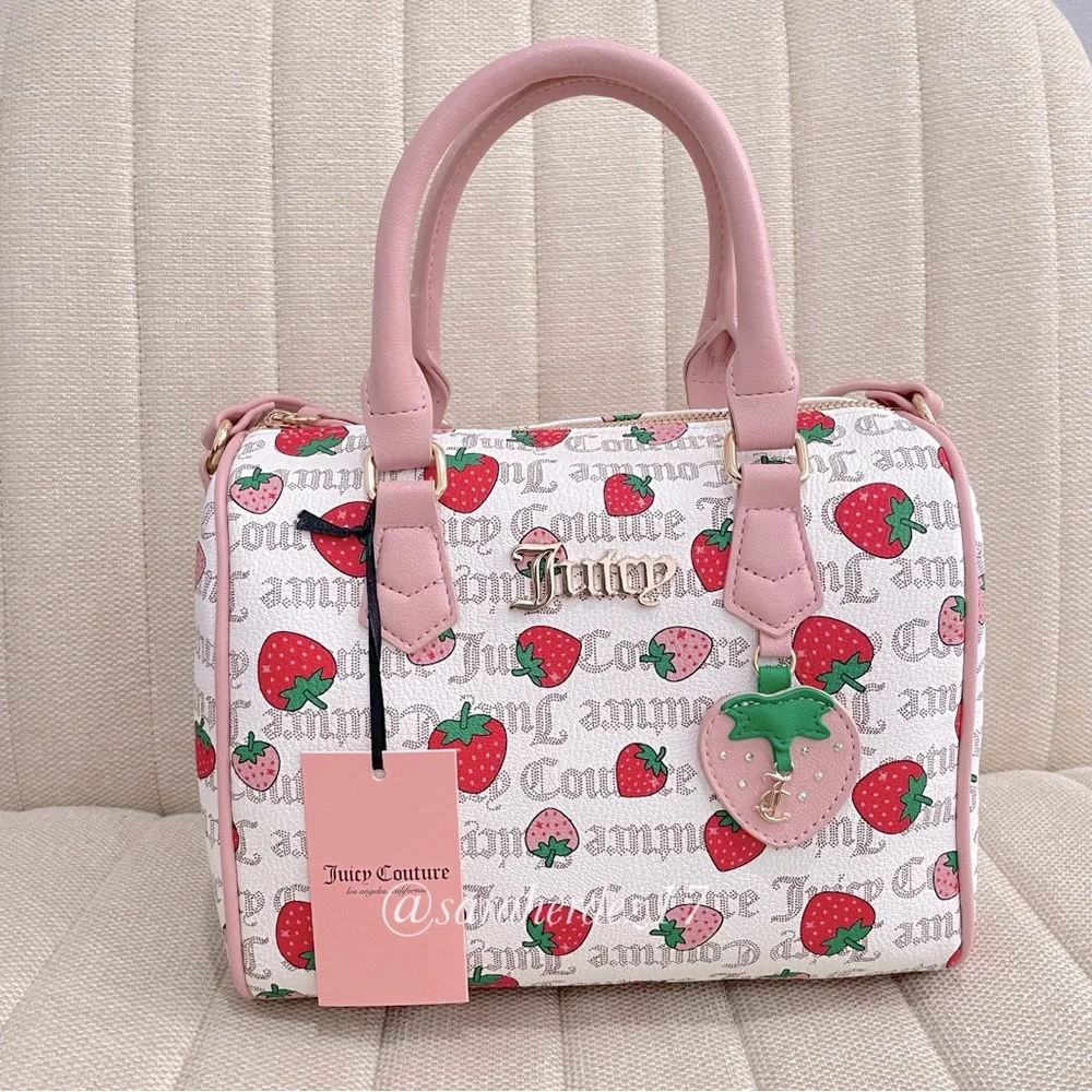 NEW Juicy Couture Strawberry Satchel Crossbody Bag Pink‎ White Logo